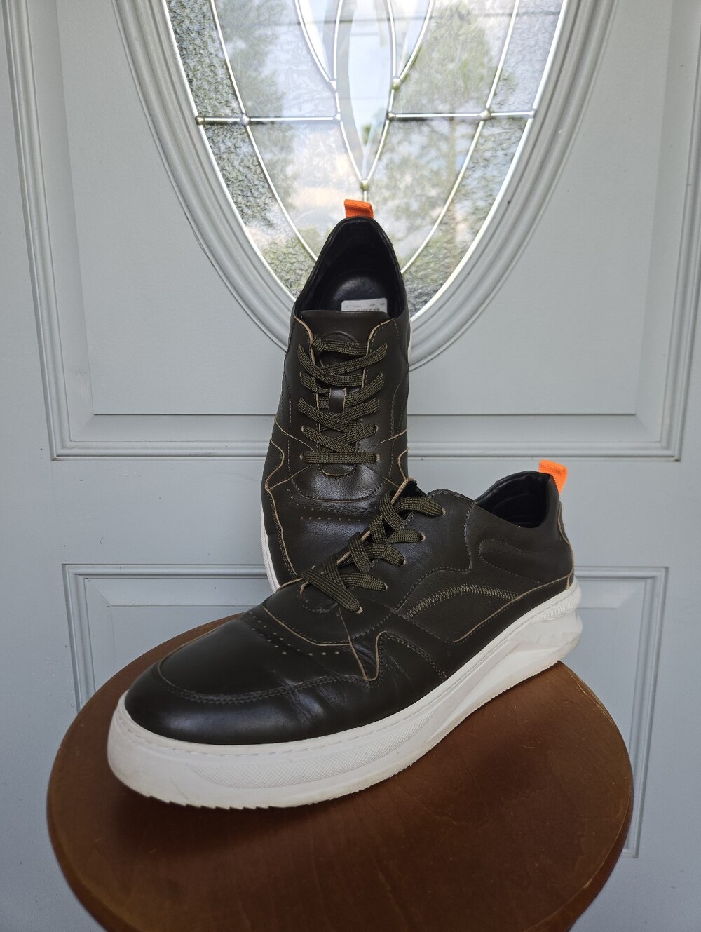 French Connection Zeke FC7220L Mens Army Leather Lifestyle Sneakers Shoes
